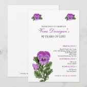 :personaliseer: Pansy Birthday Party Invitation Kaart (Voorkant / Achterkant)