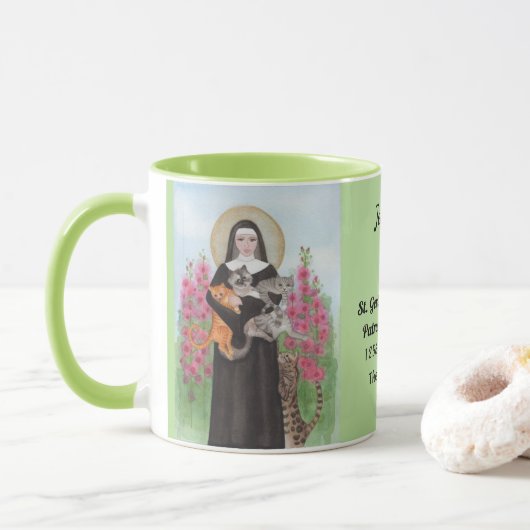 Personaliseer Patron Saint van Cats Gertrude Coffe Mok (Met donut)