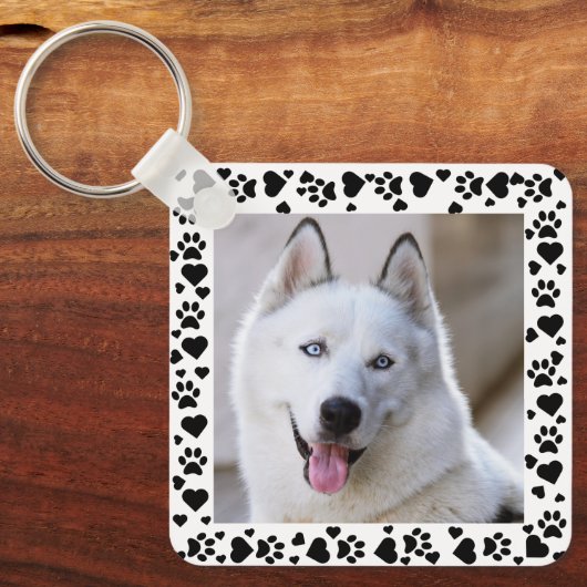 Personaliseer Pet Photo Dog Paw Prints in Hearts L Sleutelhanger (Voorkant)