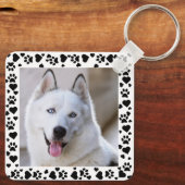 Personaliseer Pet Photo Dog Paw Prints in Hearts L Sleutelhanger (Achterkant)