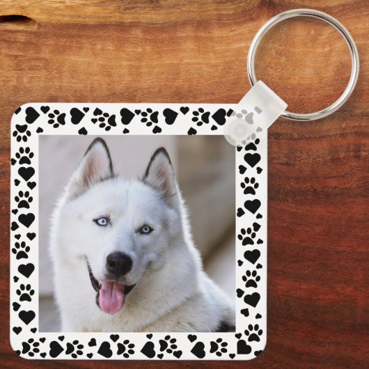 Personaliseer Pet Photo Dog Paw Prints in Hearts L Sleutelhanger (Achterkant)