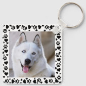 Personaliseer Pet Photo Dog Paw Prints in Hearts L Sleutelhanger (Achterkant)