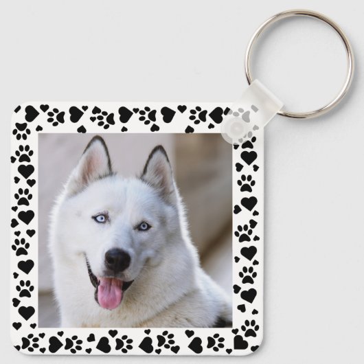 Personaliseer Pet Photo Dog Paw Prints in Hearts L Sleutelhanger (Achterkant)