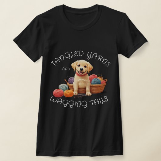 Personaliseer Pet Photo Tangled Yarns & Wagging Ta T-shirt (Laagn)