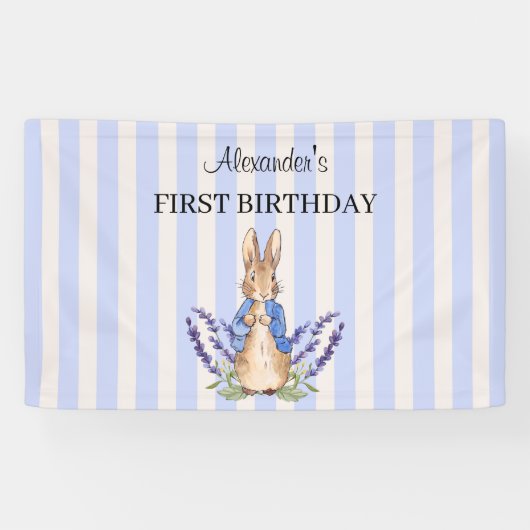 Personaliseer Peter de konijn 1e verjaardagsbanner Spandoek (Horizontaal)