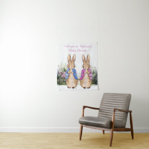Personaliseer Peter en Flopsy Baby shower Klein Wandkleed
