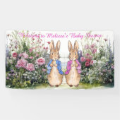 Personaliseer Peter en Flopsy Baby shower Spandoek (Horizontaal)