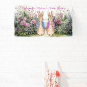 Personaliseer Peter en Flopsy Baby shower Spandoek (Insitu)
