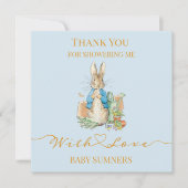 Personaliseer Peter het konijn Baby shower Dank u Bedankkaart (Voorkant)