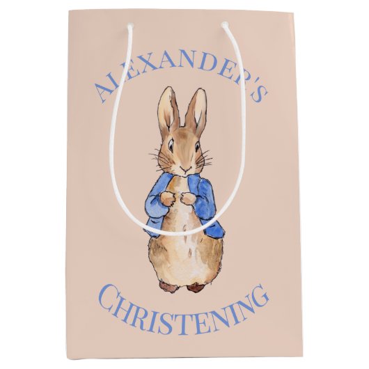 Personaliseer Peter het konijn doopsel Medium Cadeauzakje (Voorkant)