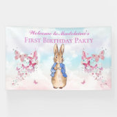 Personaliseer Peter het konijn Eerste Verjaardagsf Spandoek (Horizontaal)