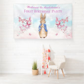 Personaliseer Peter het konijn Eerste Verjaardagsf Spandoek (Insitu)