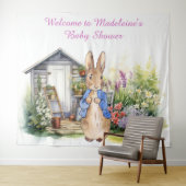 Personaliseer Peter het konijn in tuin baby shower Wandkleed (In Situ (horizontaal))
