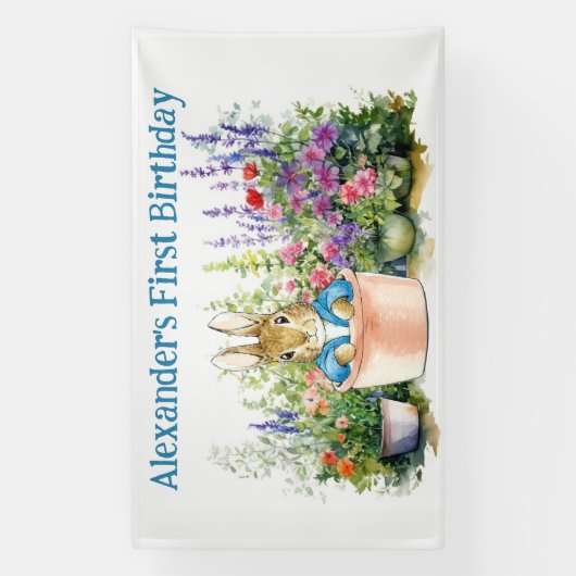 Personaliseer Peter in een pot Eerste Verjaardagsf Spandoek (Verticaal)