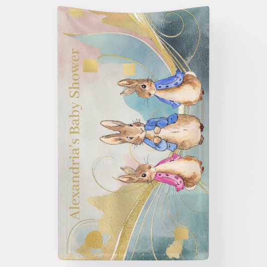 Personaliseer Peter konijn Baby shower Spandoek (Verticaal)
