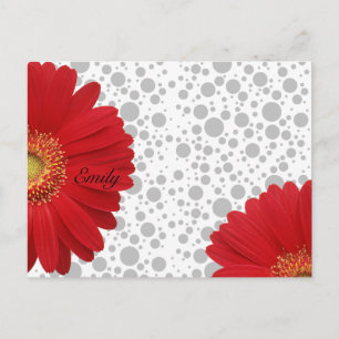 Personaliseer Polka Dot Red Daisy Briefkaart