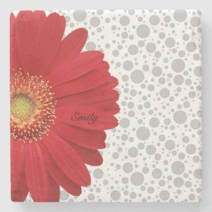 Personaliseer Polka Dot Red Daisy Stenen Onderzetter