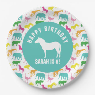 Personaliseer Preppy Zebra Safari Animal Birthday Papieren Bordje