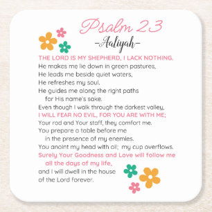 Personaliseer Psalm 23-NIV Bijbelse Schriftbloemen Vierkante Kartonnen Onderzetter