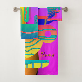 Personaliseer Rainbow Geo Coffee Cups Artsy Bad Handdoek