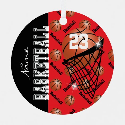 Personaliseer Red Basketball Metalen Ornament (Voorkant)