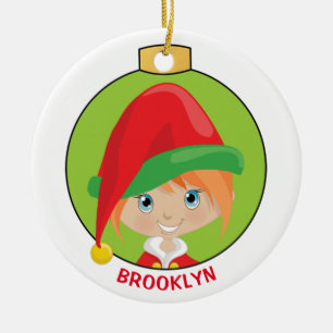 Personaliseer Red Hair Girl Elf Keramisch Ornament
