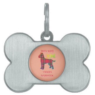 Personaliseer Red Plaid Peach DOG Bone Huisdieren Naamplaatje