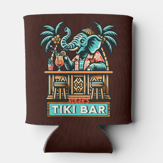 Personaliseer Retro Elephant Tiki Bar Blikjeskoeler (Achterkant)