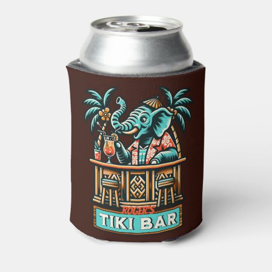 Personaliseer Retro Elephant Tiki Bar Blikjeskoeler (Blikje Achterkant)
