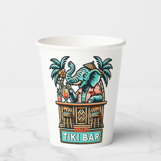 Personaliseer Retro Elephant Tiki Bar Papieren Bekers (Achterkant)