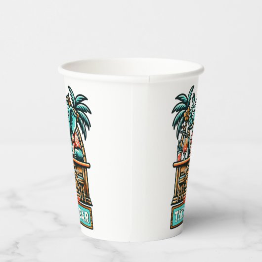 Personaliseer Retro Elephant Tiki Bar Papieren Bekers (Rechts)