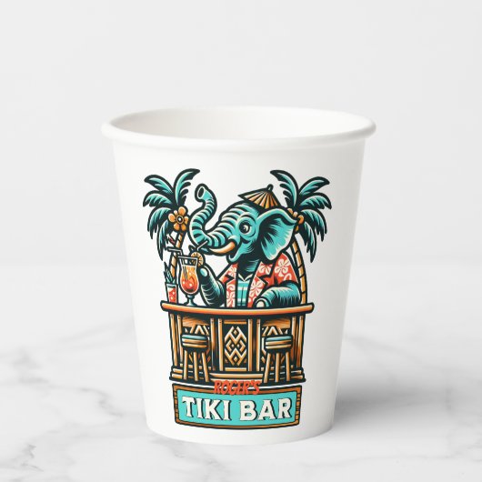 Personaliseer Retro Elephant Tiki Bar Papieren Bekers (Voorkant)