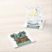 Personaliseer Retro Elephant Tiki Bar Vierkante Kartonnen Onderzetter (Insitu)