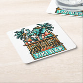 Personaliseer Retro Elephant Tiki Bar Vierkante Kartonnen Onderzetter (Schuin)