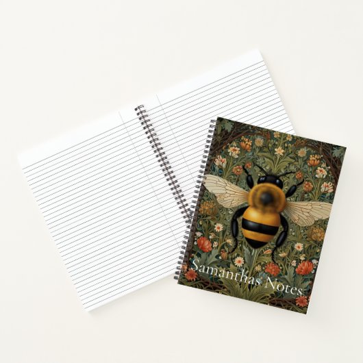 Personaliseer retro hommel boho botanische bloemen notitieboek (Binnen)