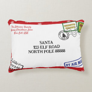 Personaliseer Rode Sneeuwvlok Kerstman Letter Kers Accent Kussen