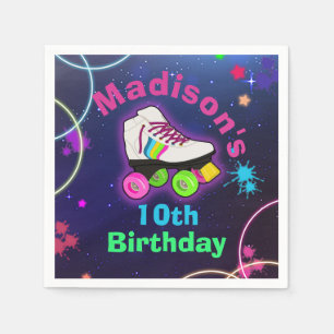 Personaliseer Roller Skating Neon Birthday Napkins Servet