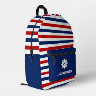 Personaliseer rood wit blauw nautische strepen roe bedrukte rugzak