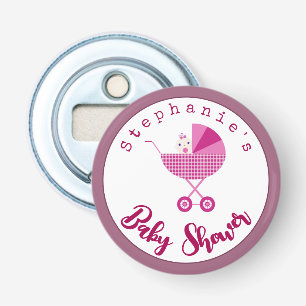 Personaliseer roze carriage Baby shower Favor Button Flesopener