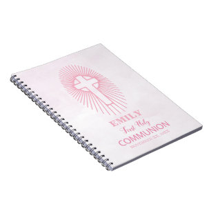 Personaliseer, Roze Eerste Heilige Communie Kruis Notitieboek