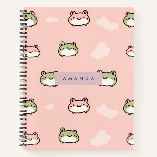 Personaliseer Schattige Kawaii Pastel Frog Design Notitieboek (Voorkant)