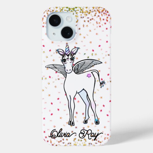 Personaliseer schattige Unicorn glitter Case-Mate iPhone Case (Achterkant)