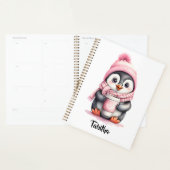 Personaliseer Schattigee Roze Pinguïn Kerstmis Planner (Display)