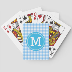 Personaliseer stijlvolle Country Blue Gingham Mono Pokerkaarten