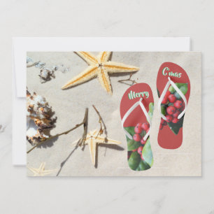Personaliseer strandKerstmis hulst en stervissen Feestdagenkaart