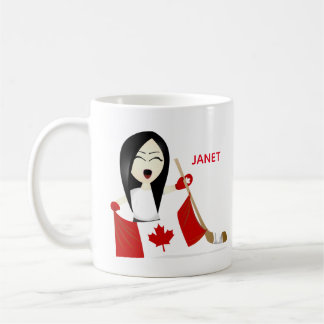 Personaliseer Team Canada Vrouw Cartoon Fan Koffiemok