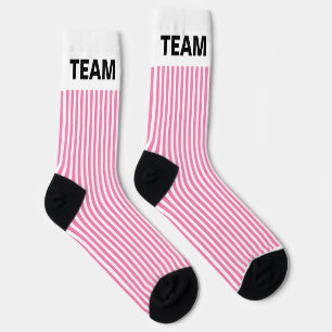 Personaliseer TEAM NAAM Roze Witte Strepen Sokken
