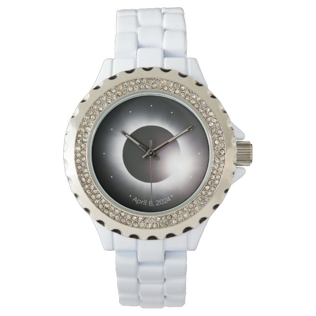 Personaliseer Total Solar Eclipse 2024 vrouwen Horloge (Voorkant)