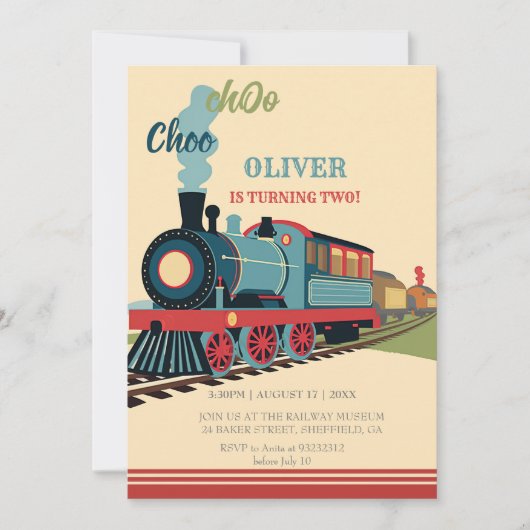 Personaliseer Trein Party Boy Trein Ticket Verjaar Kaart (Voorkant)