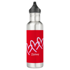 Personaliseer Triple Heart Red Waterfles